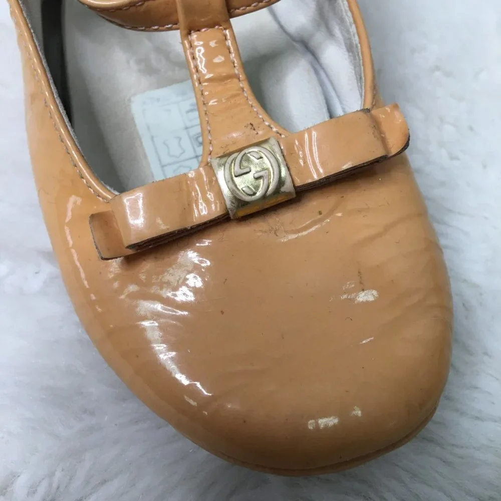 Gucci Baby Girl Pink Patent Leather Mary Jane Shoes CC Logo with Bow Size 4 US